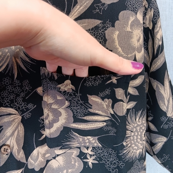 VTG Bill Blass Silk Shirt Large Black Beige Hawaiian Cruise Vacation Button Down - Picture 4 of 5